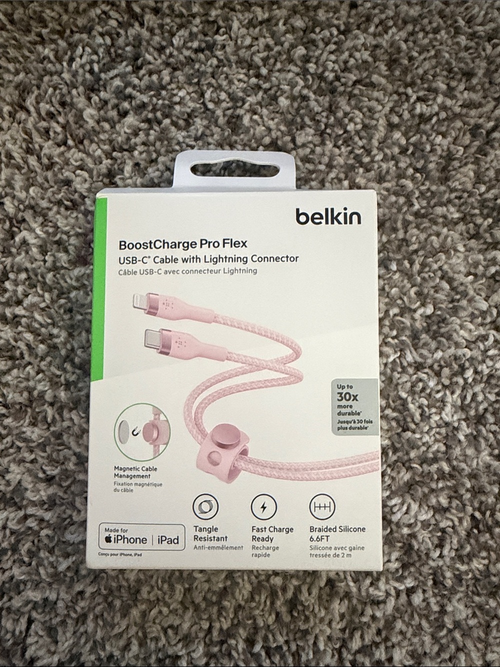 belkin BoostCharge Pro Flex USB-C to Lightning Cable in Light Pink